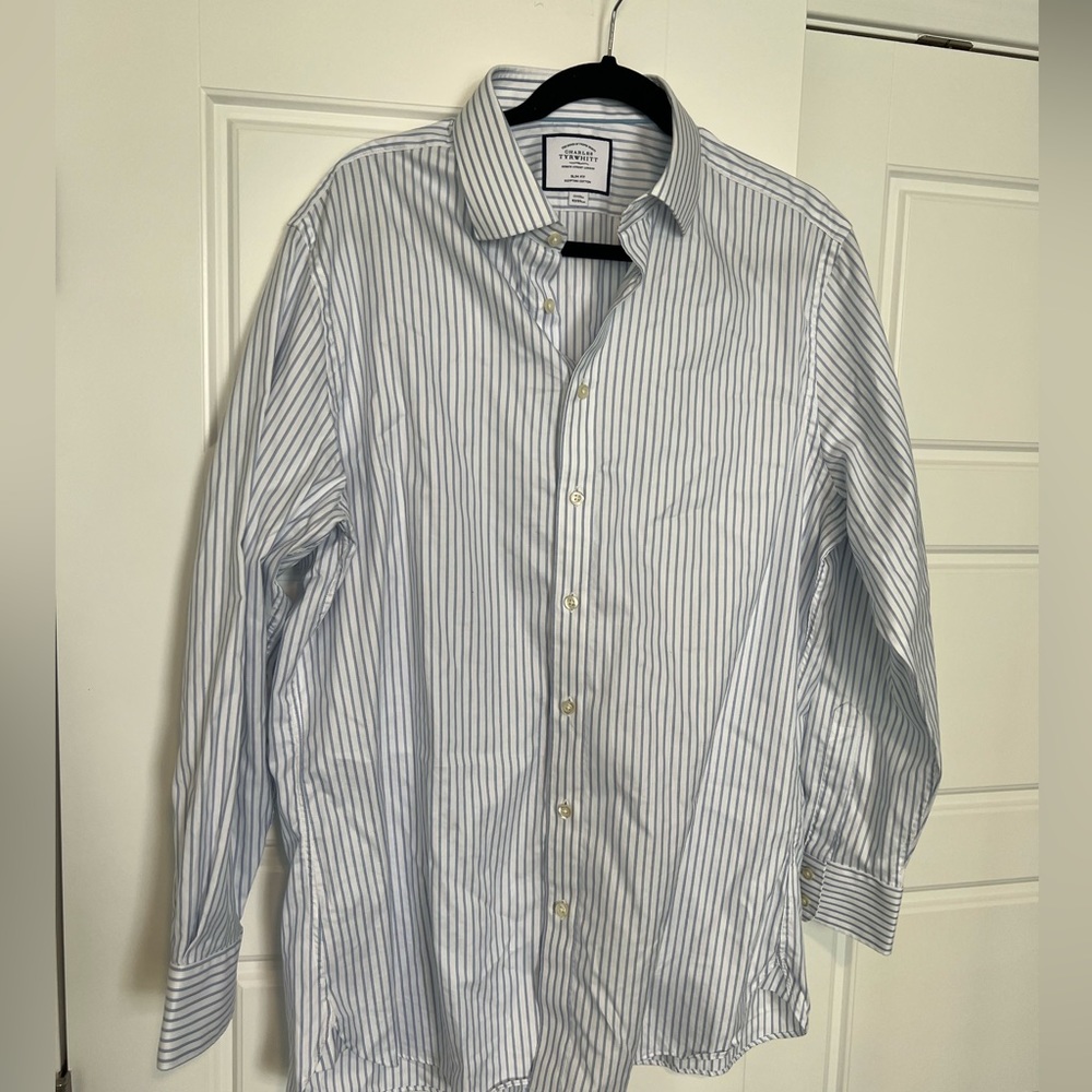Semi-Spread Collar Egyptian Cotton Twill Stripe Shirt - Cobalt Blue